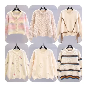 Women’s Clothing Jacquard Knitted Cardigan Long Sleeve Winter Sweater for Girls Crocheted Technique