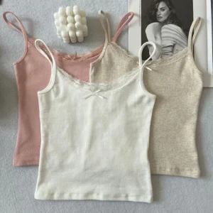 Women’s Clothing Summer Solid Lace Round Neck Custom Girls Cotton Vest Tank Tops Inner Wear Sleeveless Tank Top for Women