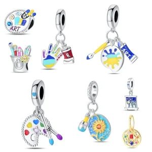 Women’s DIY Necklace Bracelet for Kids Copper Silver Oil Painting Brush Palette Bead Charm Accessories Gold for Gift