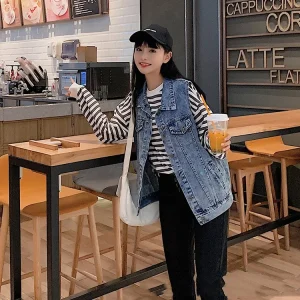 Womens Denim Vest Stylish Girls Jeans Jacket With Sleeveless