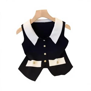 Women’s Elegant V-Neck Vest Sleeveless Button Top for Outer Wear