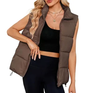 Women’s Fashion Mid Length Stand Collar Cotton Waistcoat Coat Autumn Winter New Sleeveless Warm Cotton Vest