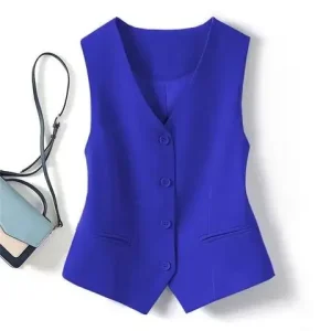 Women’s Gray Suit Vest Short Sleeveless Jacket