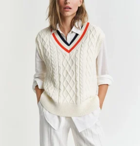Women’s Preppy Style Sleeveless Knitted Crop Tank Top 100% Cotton Casual Summer Sweater Vest for Girls
