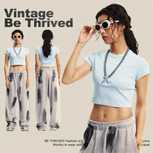 Women’s Slim Fit Pre shrunk T Shirt Washed Right Shoulder Leaky Navel DTG Screen Printing Hot Girl Pullover Blouse