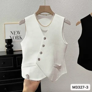 Women’s Summer Vintage Knitted Vest with Bow Collar Short Slim Sleeveless Top Vest