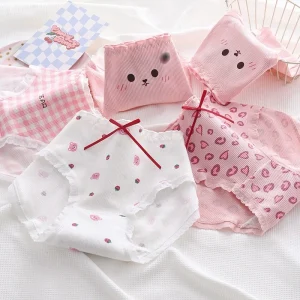 Women’s Underwear Cute Bear Girl Student Pink Plus Size Double Layer Breathable Crotch
