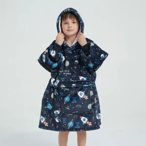 Woven Flannel Sherpa Sweatshirt Blanket for Boys Oversized Wearable Hoodie