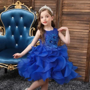 XA339 OEM Factory Girls Princess Dress Solid Pattern Senior Party Dress Children 1 Year Olds Summer Style Bow Detail