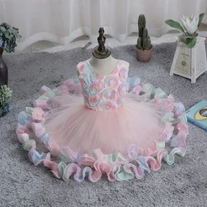 XA504 Girl Dresses Baby Kids Clothing Formal Flower Party Long Gown Birthday Princess Party Girl Full Dress