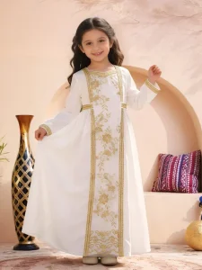 Y223 Modest Muslim Girls’ Embroidery Breathable Polyester Elegant Wedding Maxi Dress