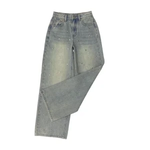 YAX Custom 100% Cotton Boy’s Vintage Jeans Old Washed Solid Pants Straight Blue Design Children Spring OEM/ODM
