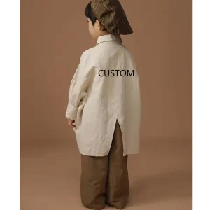 YOEHYAUL N1366 Japanese Style Fashion Plain Loose Big Size Kids Cotton Linen Shirts for Boys Oversize Baby Long Sleeve Shirt
