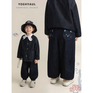 YOEHYAUL N6616 2 Pieces Kids Boy Spring Denim Clothing Set 2 10T Child Long Sleeve Denim Jacket Jeans Set for Toddler