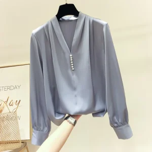 Young Girls Fashion Office Lady Fashion Chiffon Elegant White Blouses Women
