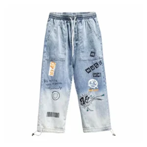 Youth Hip Hop Style Cartoon Graffiti Drawstring Cargo Pants Streetwear Plus Size Man Men Boy Patalon Homm Jeans Factory