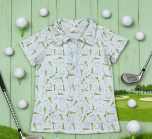 Z1215 08 BT1582 Kids Spring Clothing Short Sleeve Golf Print Shirt Baby Boys Top
