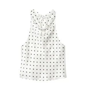 Zevity Women’s Clothing Sweet and Spicy Polka Dot Halter Bandeau Vest Blouse Hot Girl Design Backless Bow Tied Slim Camisole Top