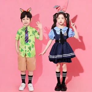 Zootopia Judy Hopps & Nick Wilde Kids TV Costume Matching Dresses & Shorts for Boys and Girls with Full Accessories